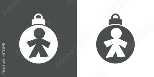 Día de los santos inocentes. Logo con silueta de bola de navidad con hombre de papel recortado para su uso en invitaciones y felicitaciones
