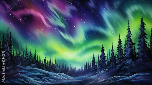 The mesmerizing dance of the Northern Lights, vibrant colors swirling across the polar sky.