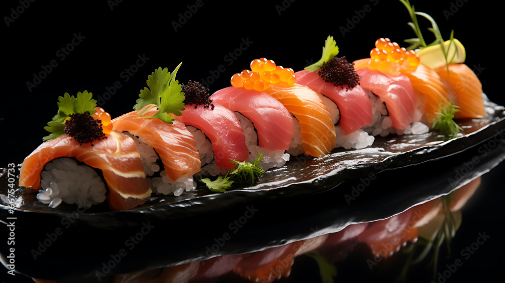 Fresh Sushi Plated Elegantly Fresh Sushi Plated Elegantly