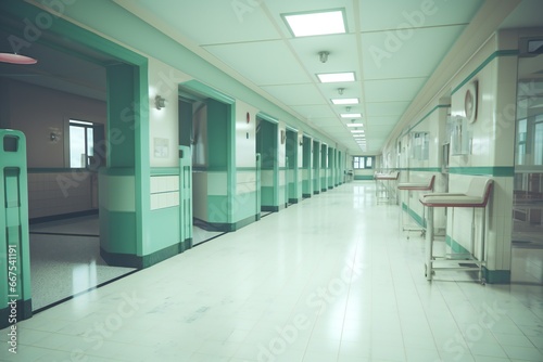 Hospital hallway, reception clinic. Unfocused background