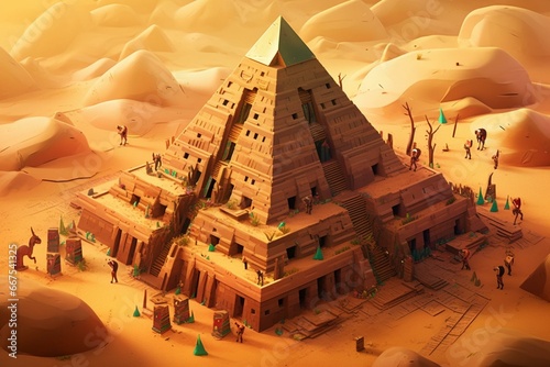 Cartoon archeology in sandy pyramids. Generative AI