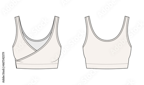 Illustration of active bra, sports wear, Fashion Flat Sketch Vector Illustration, CAD, Technical Drawing, Flat Drawing, Template, Mockup.