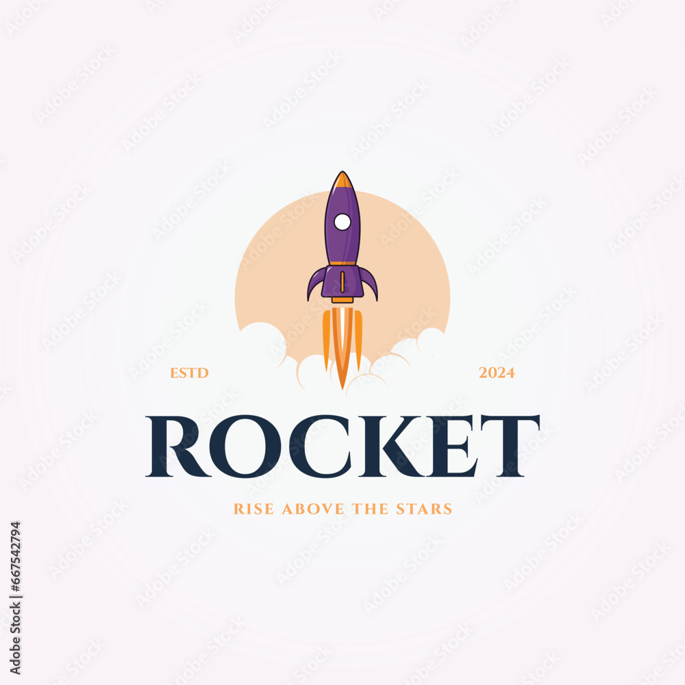 simple rocket logo in the sky, illustration vector spaceship glides above cloud, flat template for aircraft simple rocket logo in the sky, illustration vector spaceship glides above cloud, flat template for aircraft