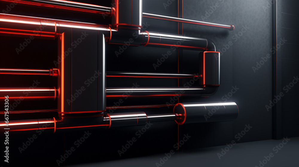 3d minimalist heat exchanger illustration in red black 3d minimalist heat exchanger illustration in red black