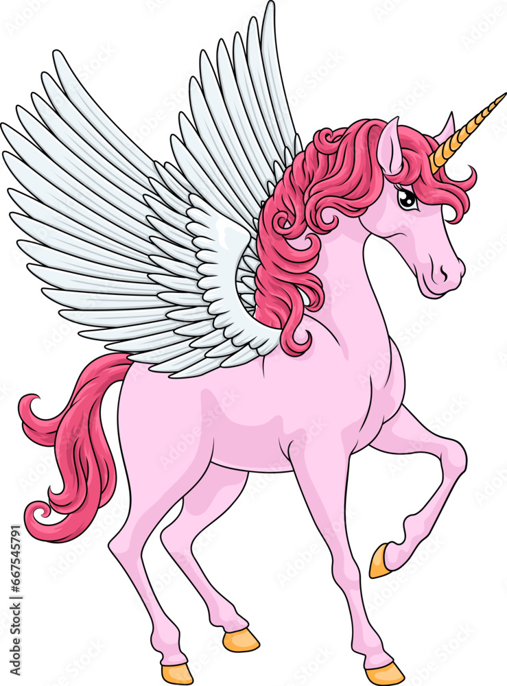 Pegasus Unicorn horse with wings and horn cartoon mythological animal