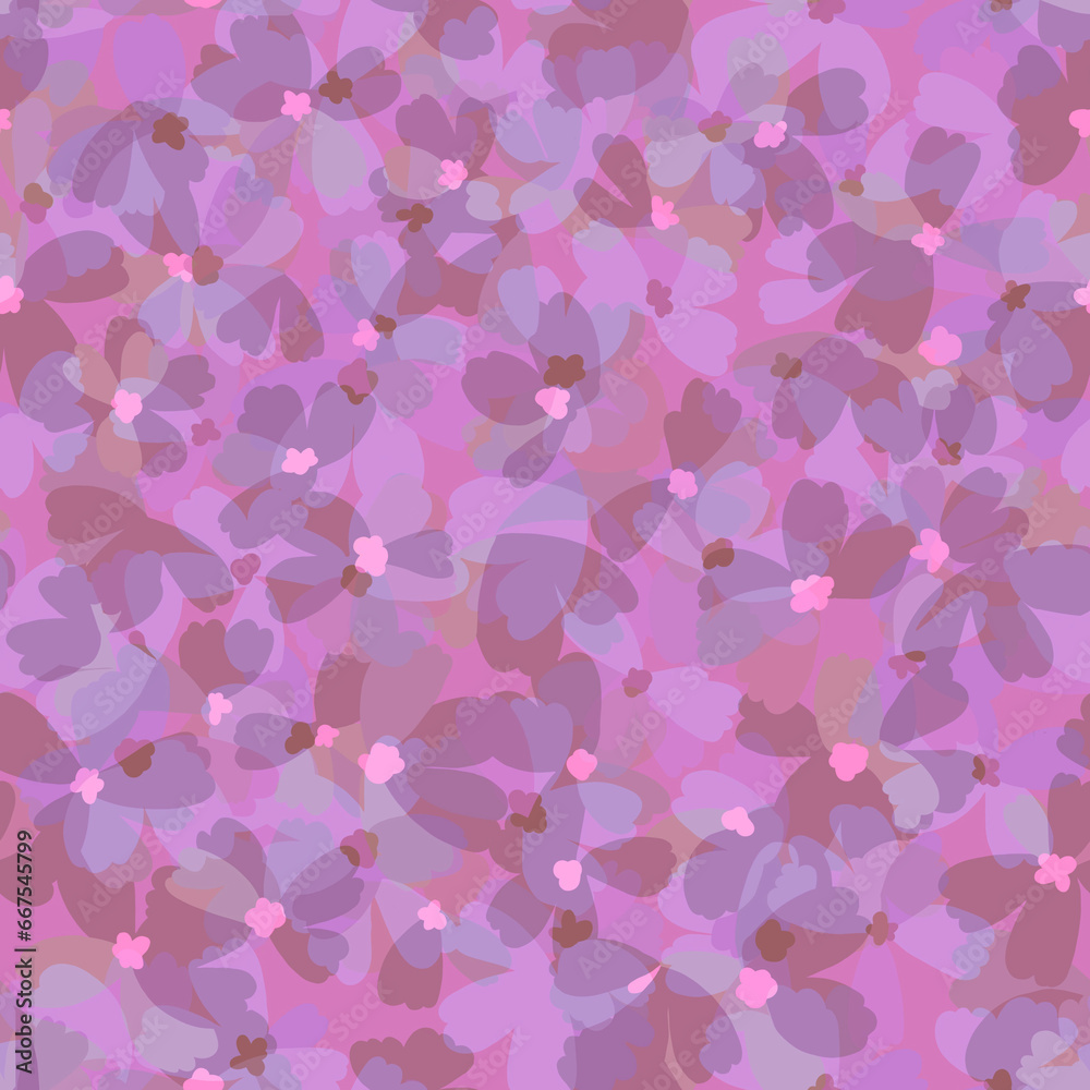 Spring abstract mosaic layered flowers on a pink background Delicate light pastel floral seamless pattern