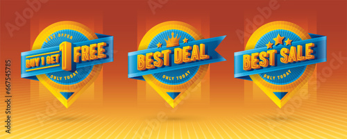 Buy 1 get 1 free, Best Sale, Best Deal tag and discount label sign, Abstract Blue Map pin offer Sale Discount labels design