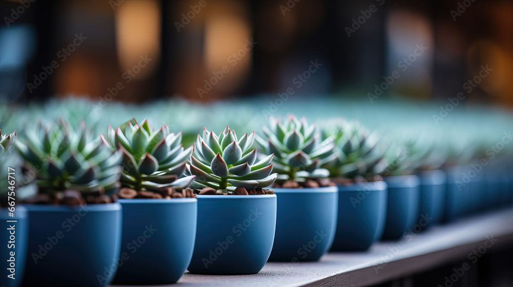 Shelves with plants in a flower shop, bokeh, with empty copy space Shelves with plants in a flower shop, bokeh, with empty copy space