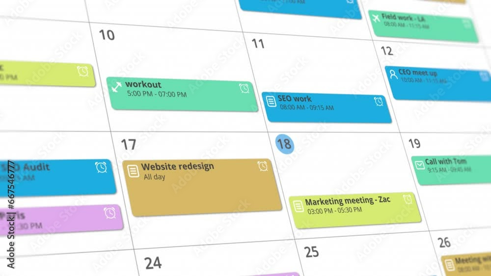 colorful calendar app interface showcasing appointments and scheduled events (3d render)