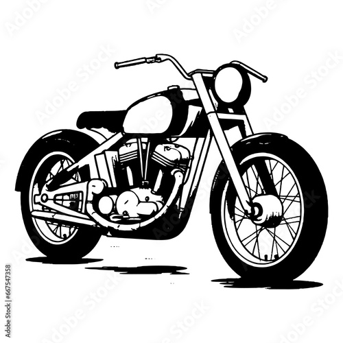 Retro motorcycle, black and white detailed vector illustration isolated without backdrop, chopper. Icon of a stylish vintage motorbike with details for decoration and design without a background	
 photo