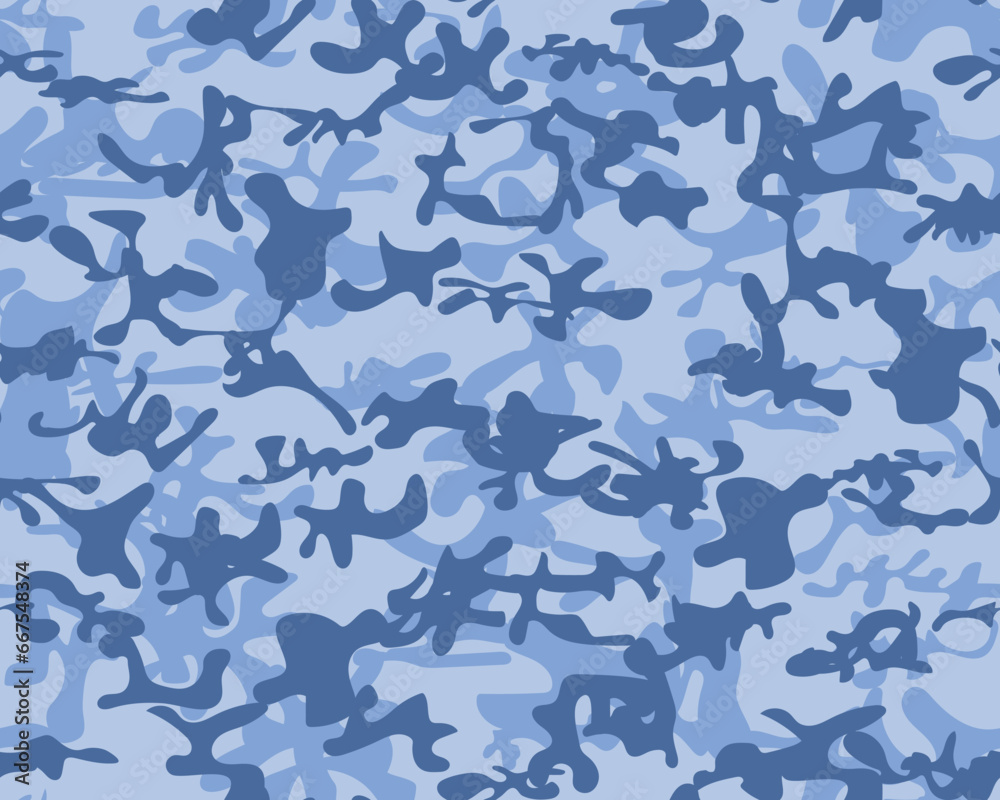 Abstract Camo Paint. Modern Seamless Background. Blue Dirty Camouflage Seamless Brush. Cloud Fabric Pattern. Military Vector Camouflage. Repeat Sea Pattern. Navy Camo Print. Army Sea Canvas.