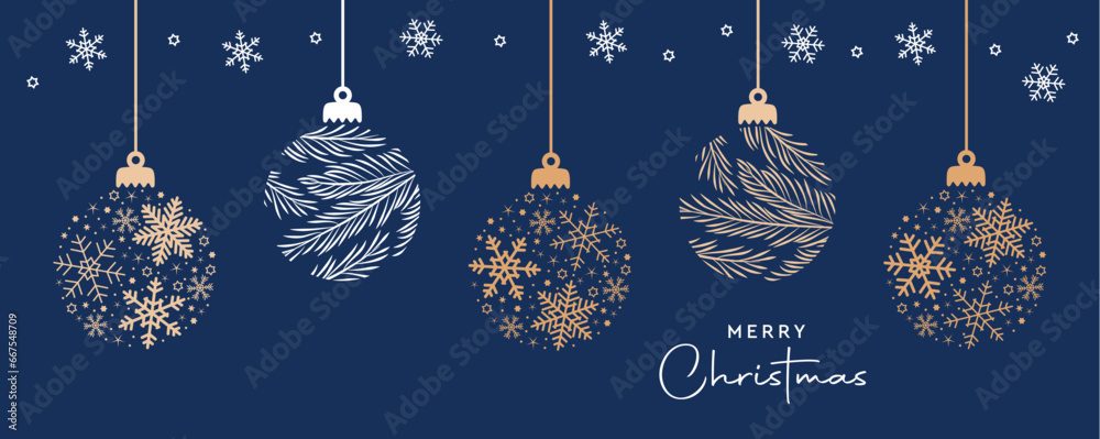 merry christmas card with hanging ball decoratoin vector illustration - obrazy, fototapety, plakaty 