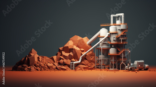 3d minimalist coal processing plant with copy space. coal processing plant background photo