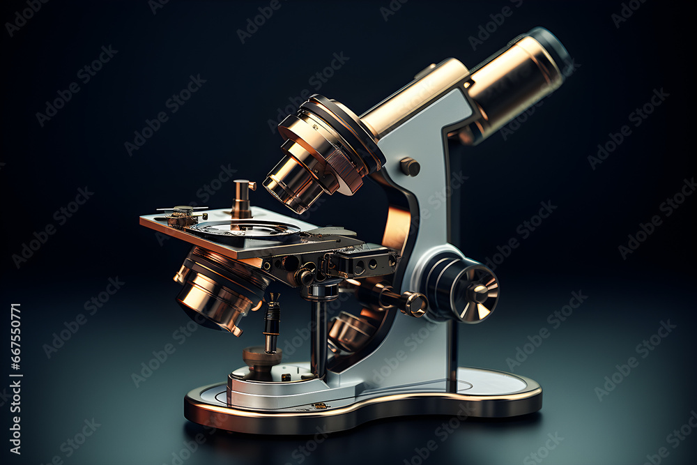 Close up of the microscope on dark background, generative ai