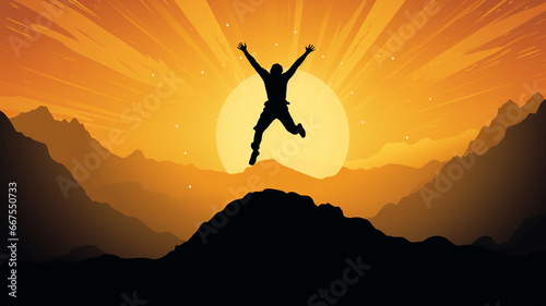 silhouette of mountain climber with a backpack and a cliff. concept of sport, adventure and active life