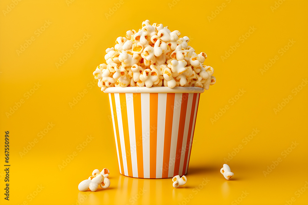 Popcorn for cinema on yellow background, generate ai