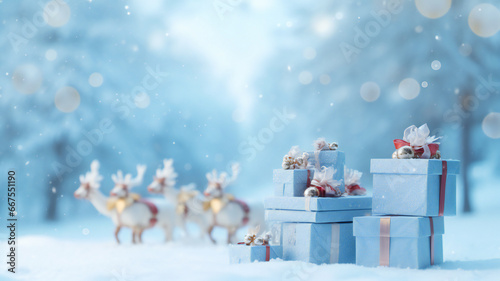 christmas landscape pastel light blue background, decoration, copy space, xmas celebration background © rafliand