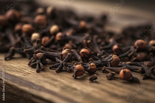 close-up of cloves on timber. Generative AI