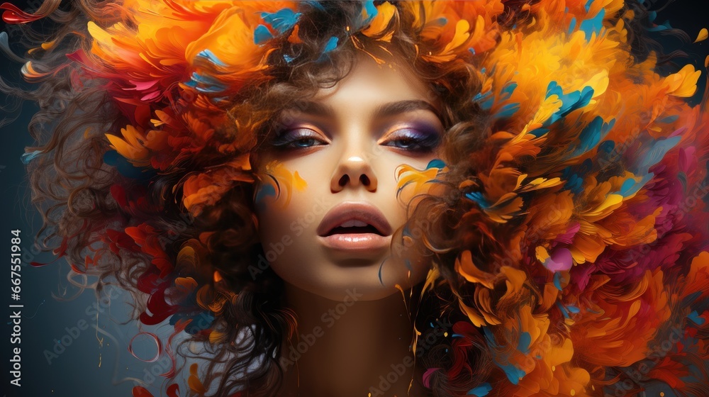 Ethereal Fusion of Fluid Colors with Intense Female Portrait