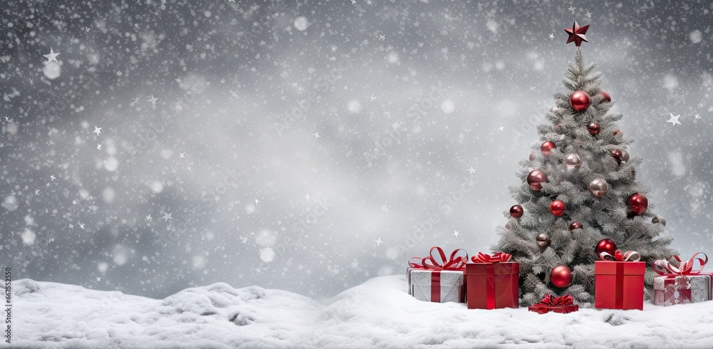 Obraz premium Christmas tree and snow background