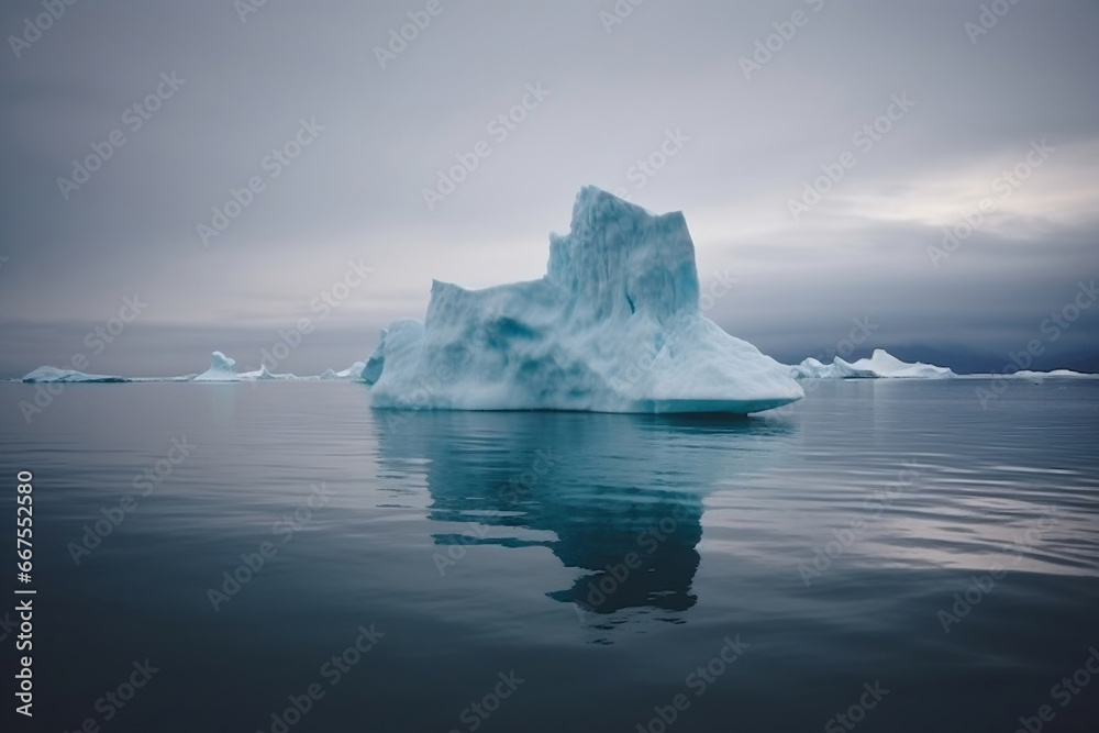 Majestic icebergs floating in arctic see generative ai