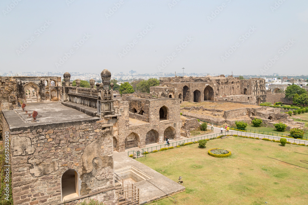 view of Historic Golkonda fort in Hyderabad, India.the ruins of the Golconda Fort 