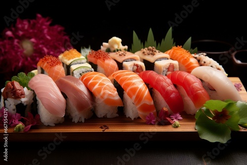 A tempting image of mouth-watering sushi delights. Generative AI