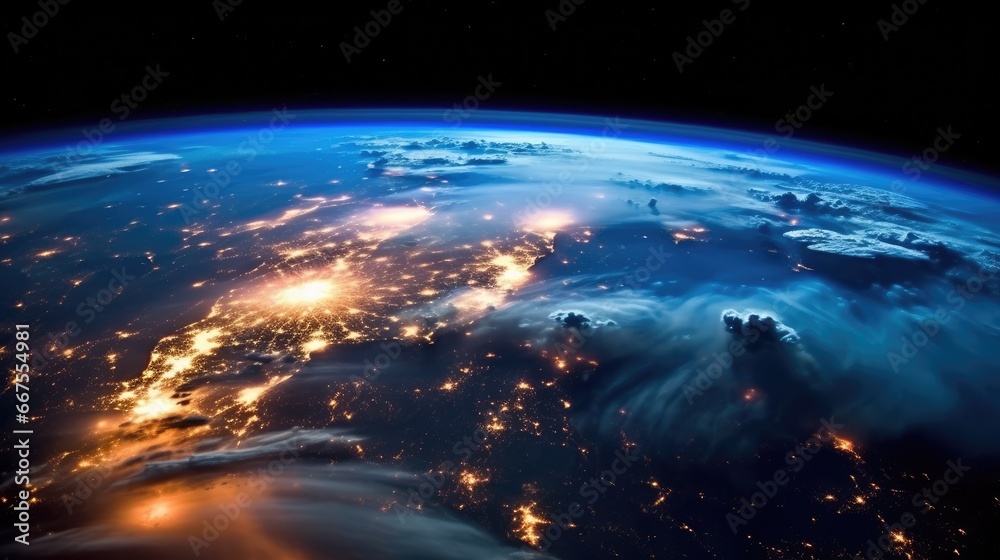 Majestic Earth from Space with Glowing Horizon and Cities