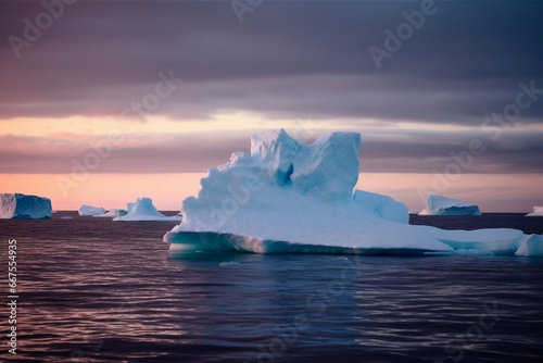 Majestic icebergs floating in nordic see generative ai