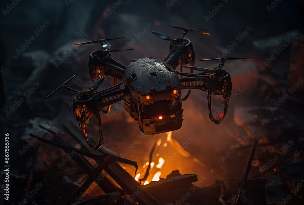 Fototapeta premium Attack of a swarm of combat drones