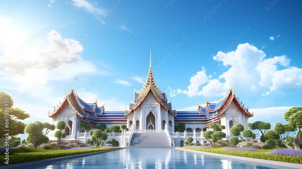 Thai temple with blue sky like in paradise