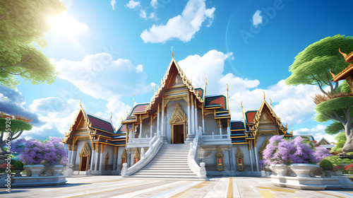 Thai temple with blue sky like in paradise photo