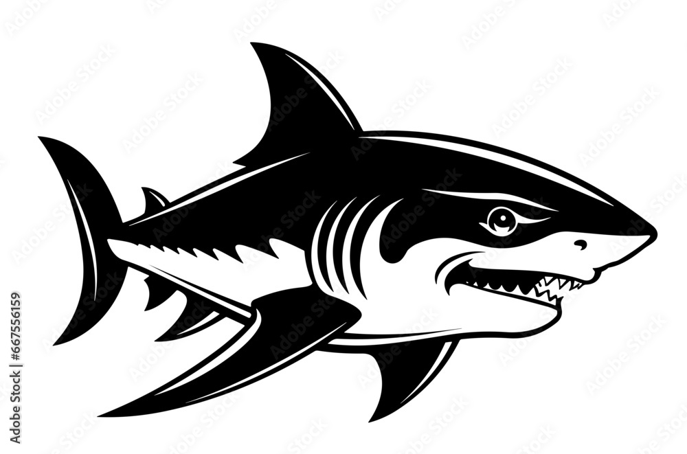Logo Vector Illustration of Shark in Trendy Flat Isolated on White Background. Logo Vector Illustration of Shark in Trendy Flat Isolated on White Background.