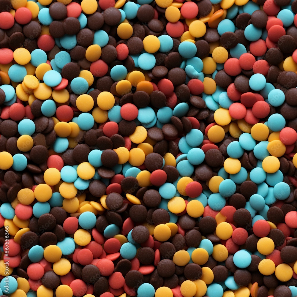 Fototapeta premium rainbow choco chips close up photograph. seamless picture