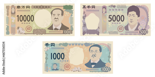 日本のお札（一万円札・五千円札・千円札）_ベクターイラスト

