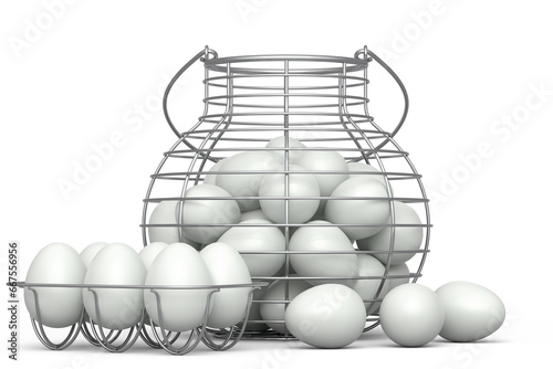 Farm raw organic white sugar-coated eggs for morning breakfast in basket