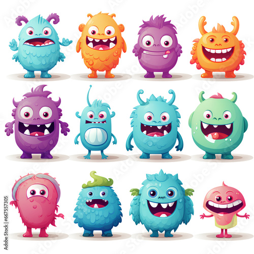 cute monsters in catalog style  2d vector  digital art  on a transparent background