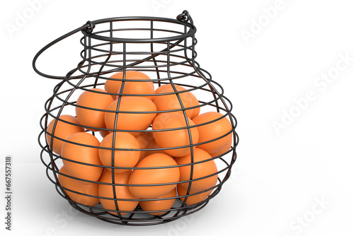 Farm raw organic brown eggs for morning breakfast in basket