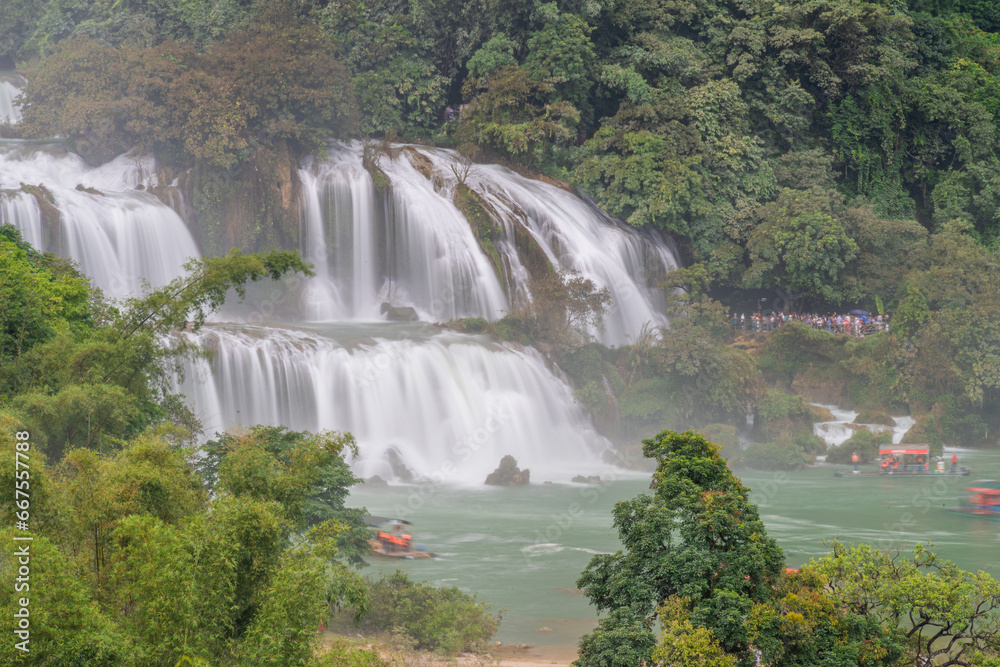 view of Detian or Ban Gioc waterfall, Cao Bang, Vietnam. Ban Gioc waterfall is one of the top 10 waterfalls in the world