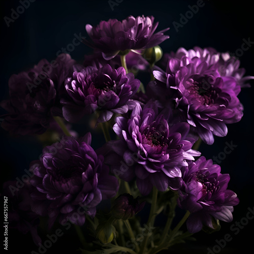 Beautiful purple chrysanthemums on a dark background. Toned.