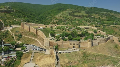 Scenic aerial view of famous ancient castle in Derbent city, Dagestan, Russia