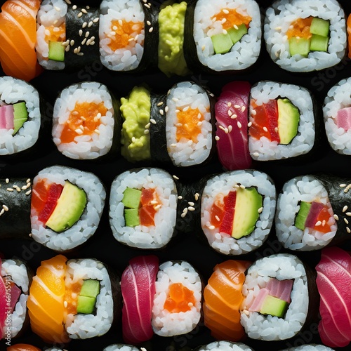 rainbow sushi close up photograph. seamless picture photo