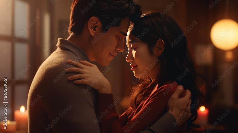 Man and woman reach out to each other. Korean drama