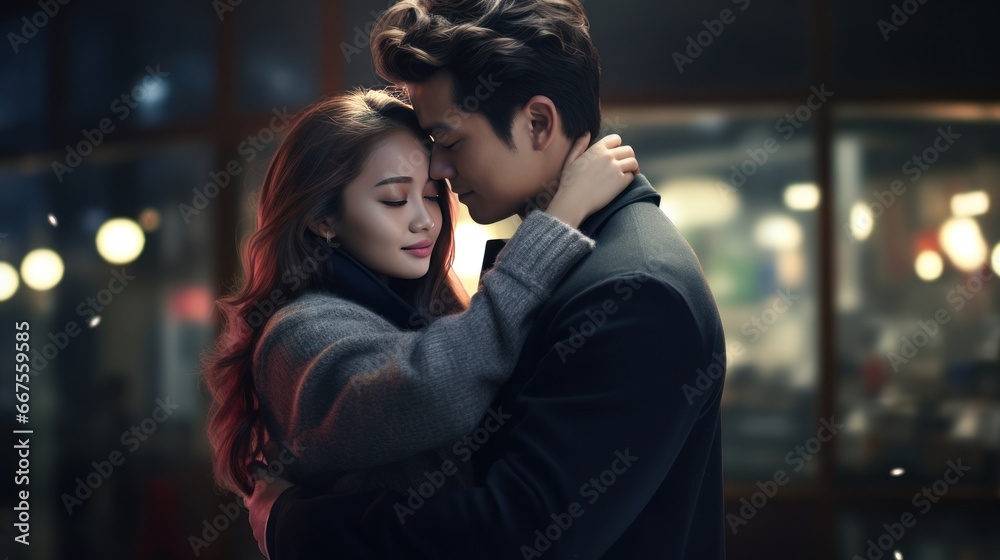 Man and woman reach out to each other. Korean drama Man and woman reach out to each other. Korean drama