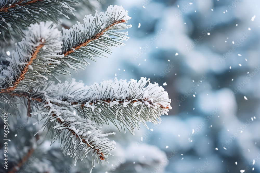 A winter background, a fir tree with branches full of snow