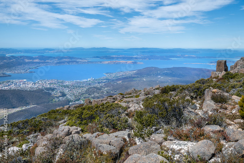 View over the city of Hobart, from the summit of Mt Wellington in Tasmania, Australia photo