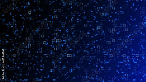 Digital technology background animation - blue pattern pixel background from animated digital data squares