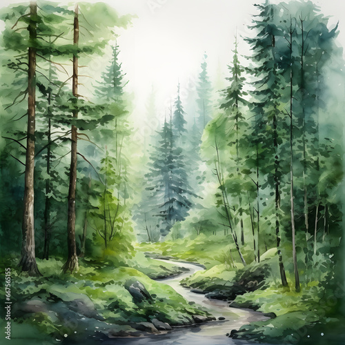 Beautiful Watercolor Forest