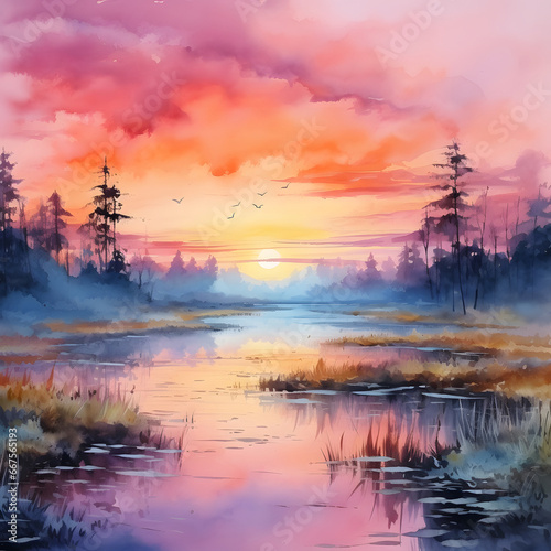 Beautiful Watercolor Sunset © Alexandru