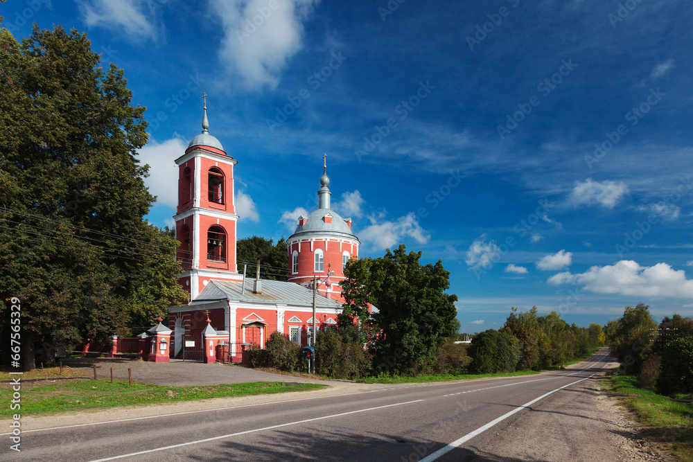 Red orthodox church in Moscow Region, Russia